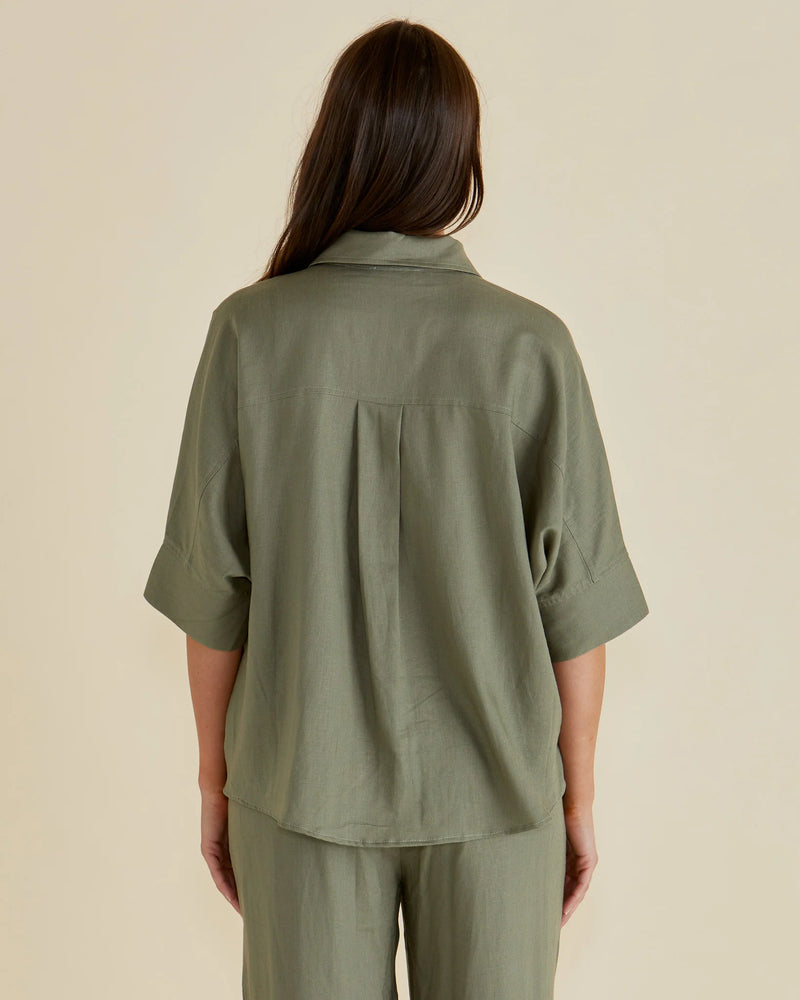 Betty Basics Lynwood Linen Shirt - Olive