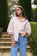 By Rosa Connection Pink Stripe Button Front Blouse