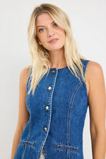 Among The Brave Baseline Marine Blue Denim Vest Top - Marine Blue