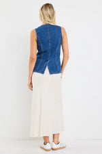 Among The Brave Baseline Marine Blue Denim Vest Top - Marine Blue
