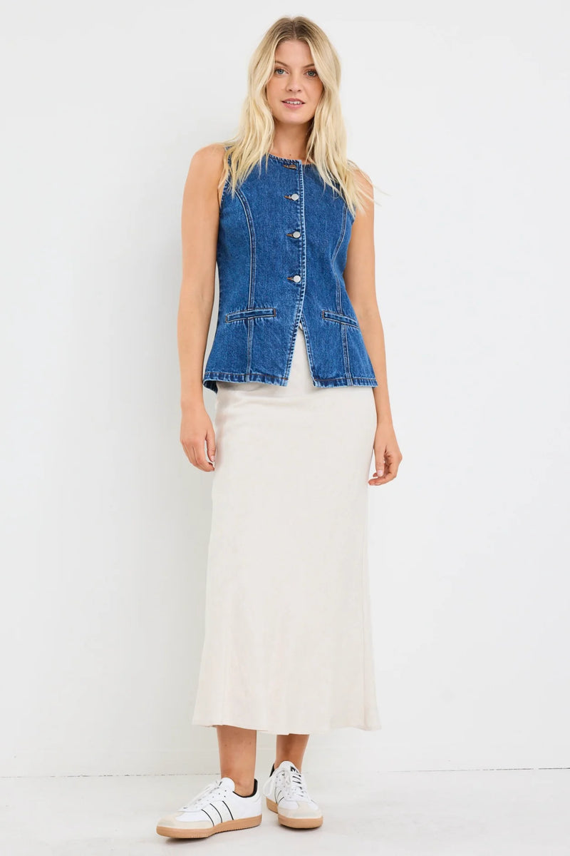 Among The Brave Baseline Marine Blue Denim Vest Top - Marine Blue