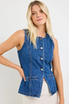 Among The Brave Baseline Marine Blue Denim Vest Top - Marine Blue