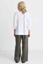 By Rosa - Bestow Dark Olive Linen Elastic Back Wide Leg Pants - Dark Olive