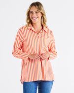 Betty Basics Camden Cotton Shirt - Tangerine Stripe