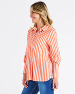 Betty Basics Camden Cotton Shirt - Tangerine Stripe