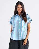 Betty Basics Mara Short Sleeve Shirt - Blue Stripe