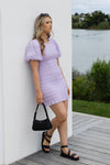 Ivy + Jack Bijou Lilac Puff SS Shirred Body Mini Dress - Lilac