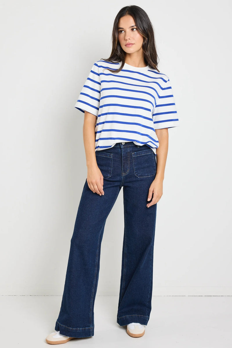 RE: Union Binding Blue White Stripe Boxy Fit Tee - Blue White Stripe