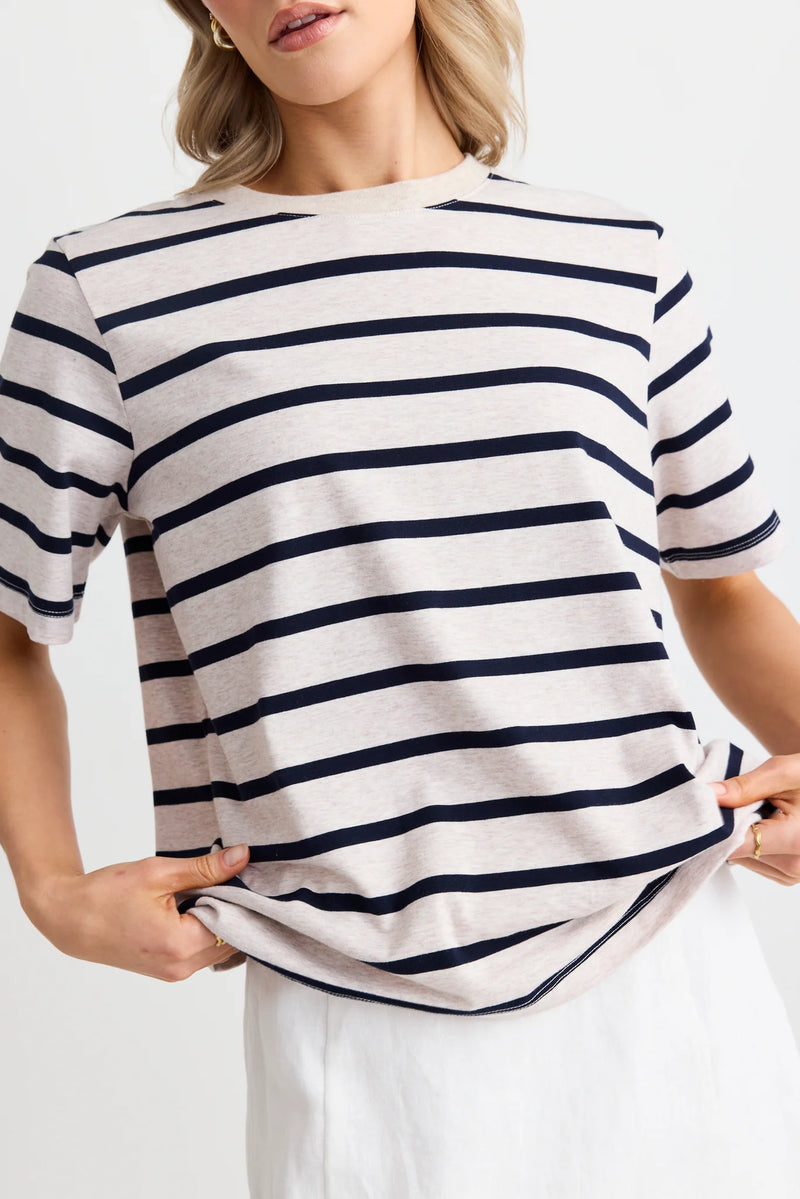 RE: Union Binding Ecru Navy Stripe Boxy Fit Tee - Ecru Navy Stripe