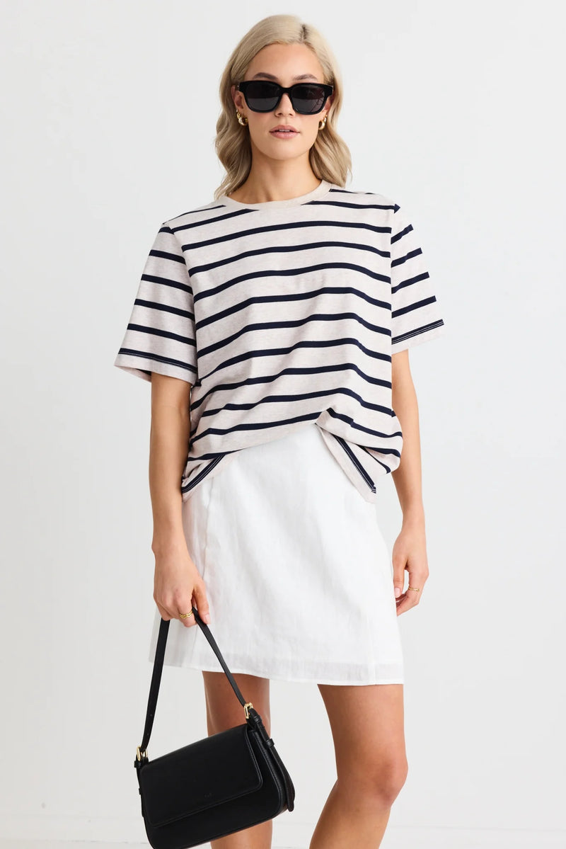 RE: Union Binding Ecru Navy Stripe Boxy Fit Tee - Ecru Navy Stripe