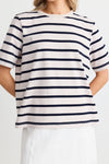 RE: Union Binding Ecru Navy Stripe Boxy Fit Tee - Ecru Navy Stripe