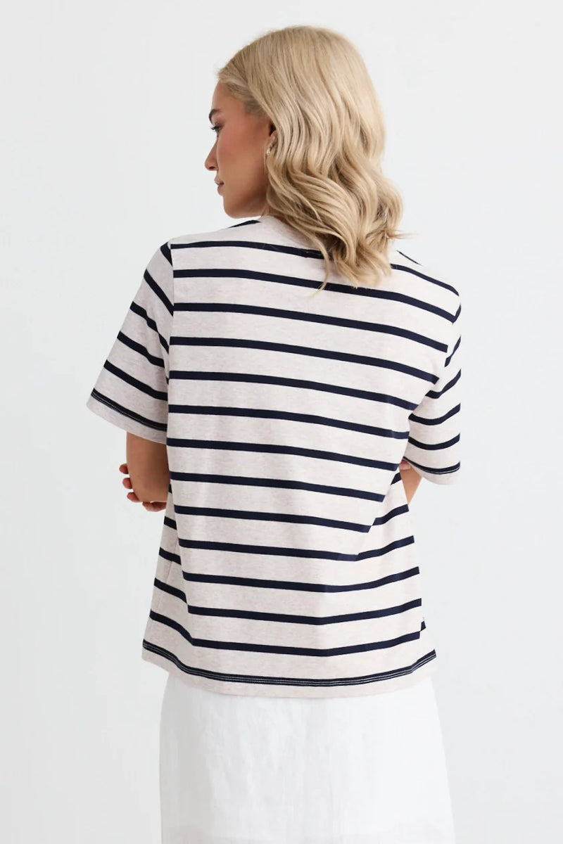 RE: Union Binding Ecru Navy Stripe Boxy Fit Tee - Ecru Navy Stripe