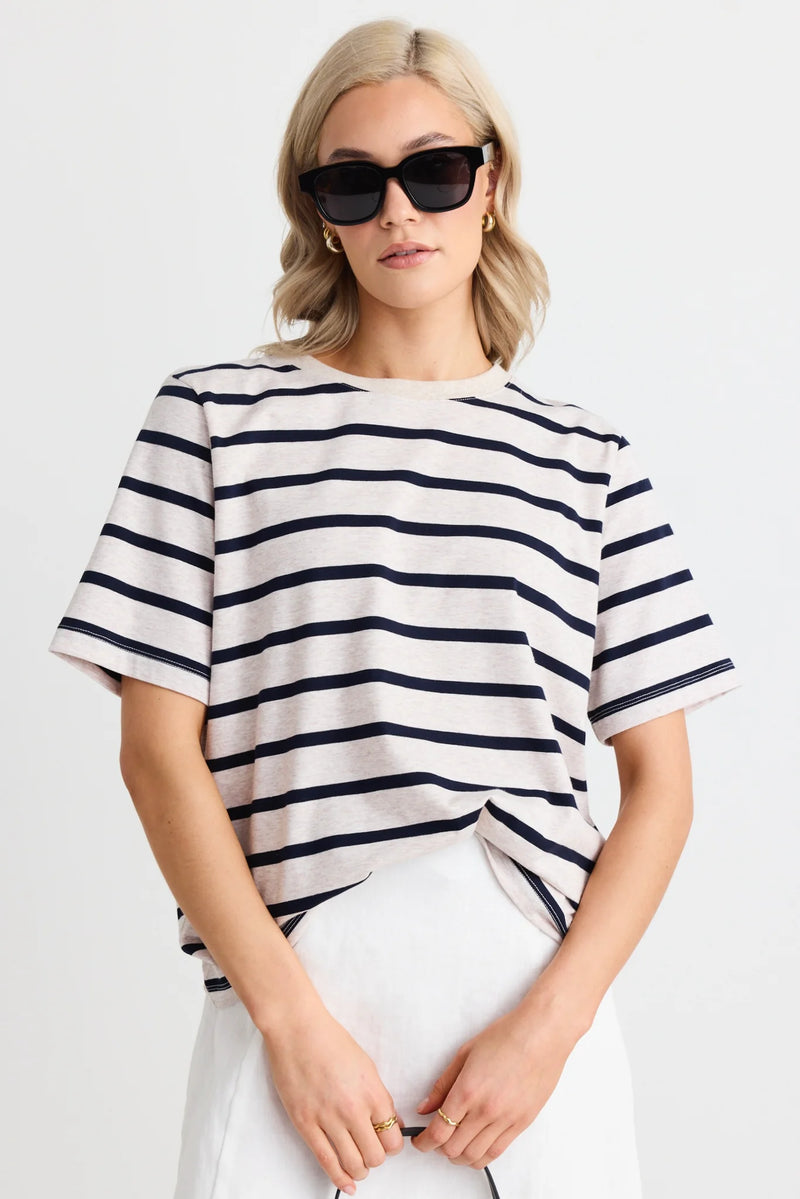 RE: Union Binding Ecru Navy Stripe Boxy Fit Tee - Ecru Navy Stripe