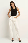Stories Be Told Campus Ecru Tie Waist Barrel Jeans