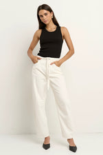 Stories Be Told Campus Ecru Tie Waist Barrel Jeans