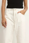 Stories Be Told Campus Ecru Tie Waist Barrel Jeans