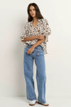 Ivy + Jack Certainty White Chocolate Animal Shirred SS Top