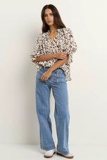 Ivy + Jack Certainty White Chocolate Animal Shirred SS Top