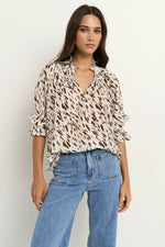 Ivy + Jack Certainty White Chocolate Animal Shirred SS Top