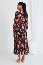 Ivy + Jack Charlie Blush LS V Neck Floral Tiered Midi Dress