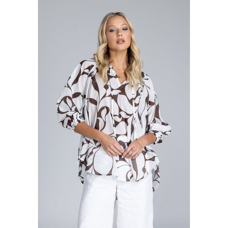 Blak Charlotte Top - Chocolate with Ivory Floral