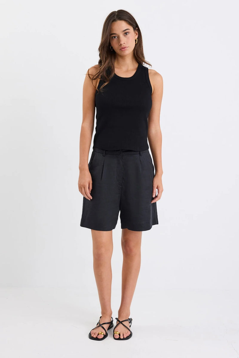 Stories Be Told Literal Black Linen Pleat Front Shorts