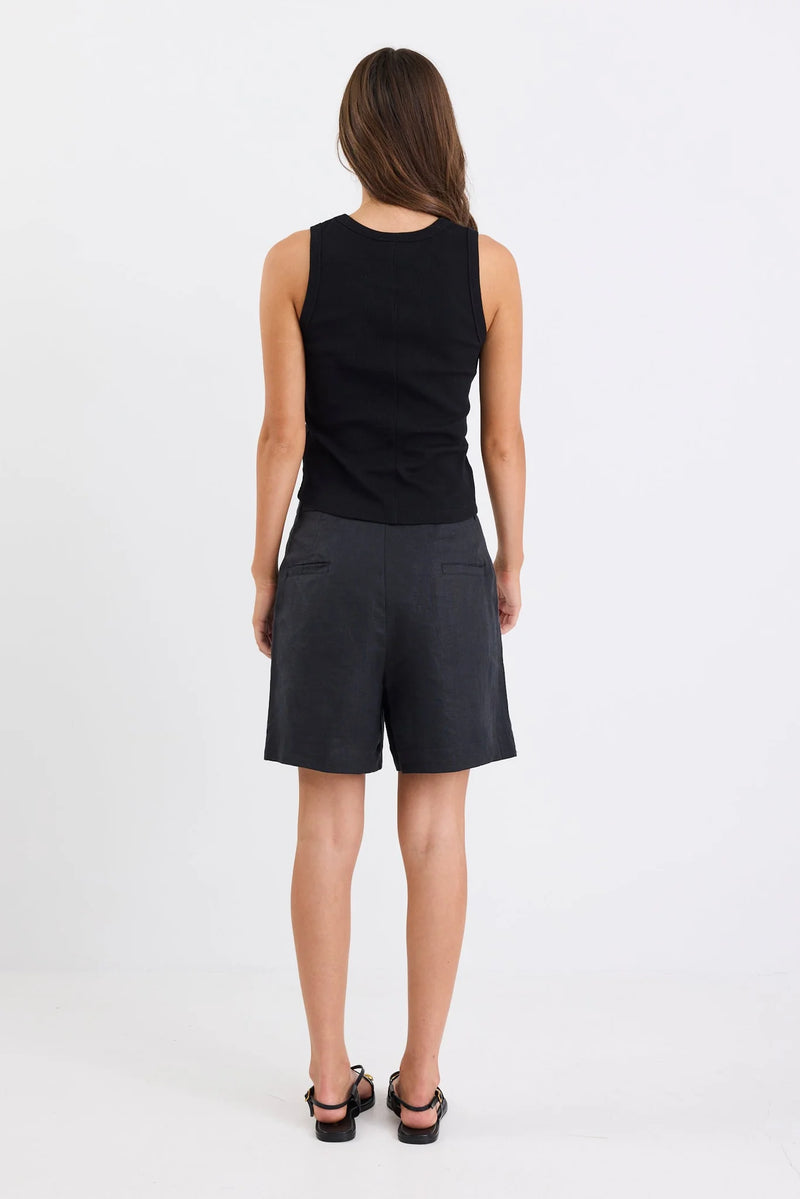 Stories Be Told Literal Black Linen Pleat Front Shorts