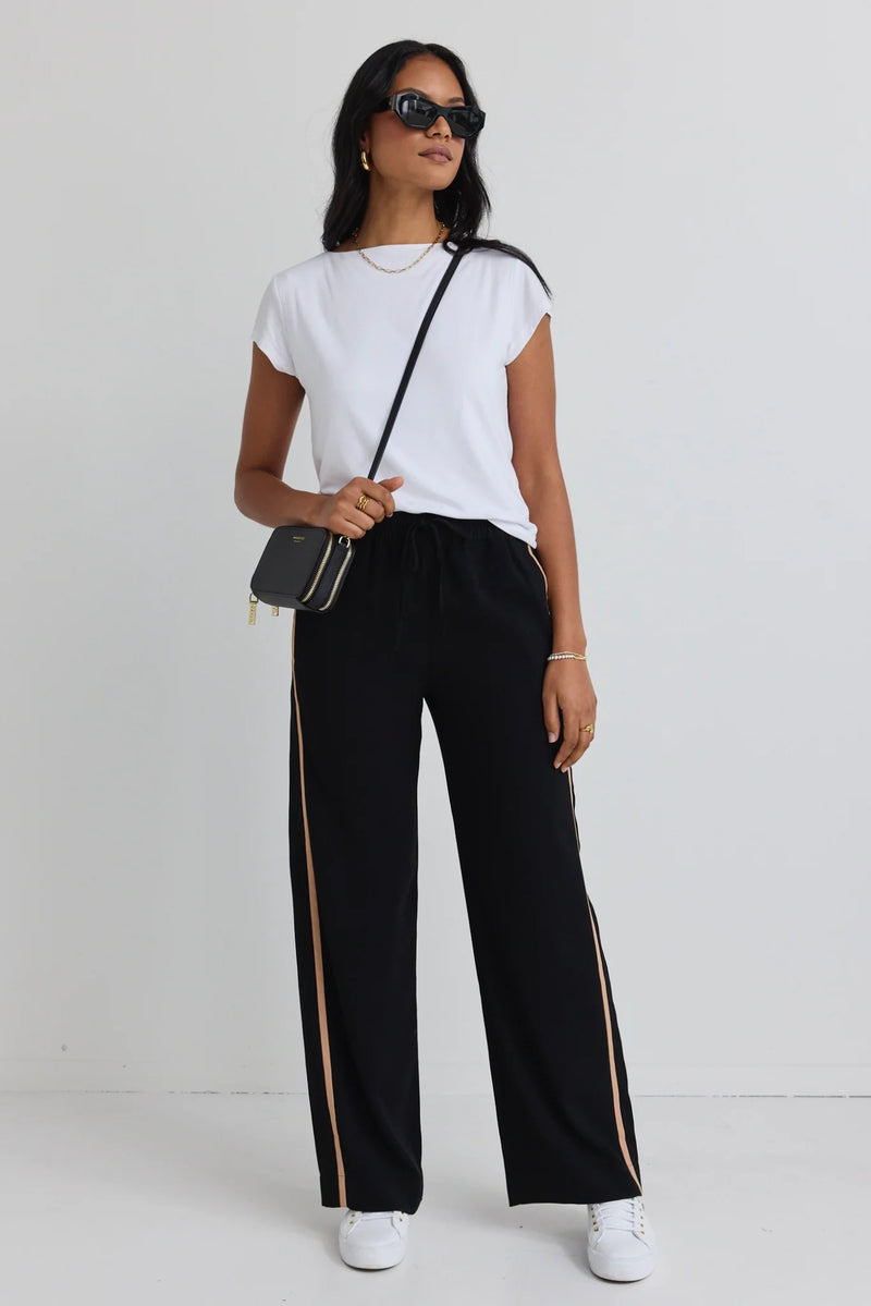 Among the Brave Confidant Black Stripe Leg Crepe Wide Pants