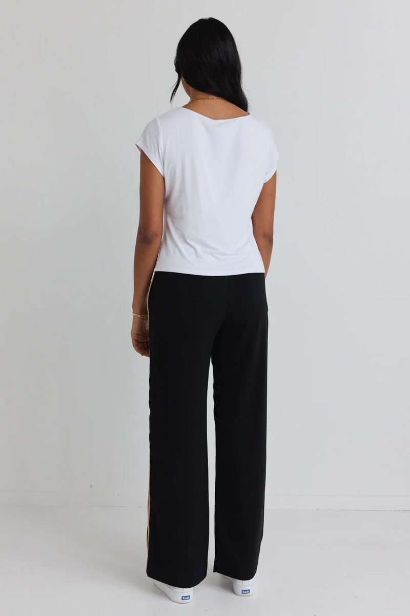 Among the Brave Confidant Black Stripe Leg Crepe Wide Pants