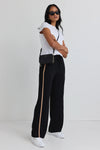 Among the Brave Confidant Black Stripe Leg Crepe Wide Pants