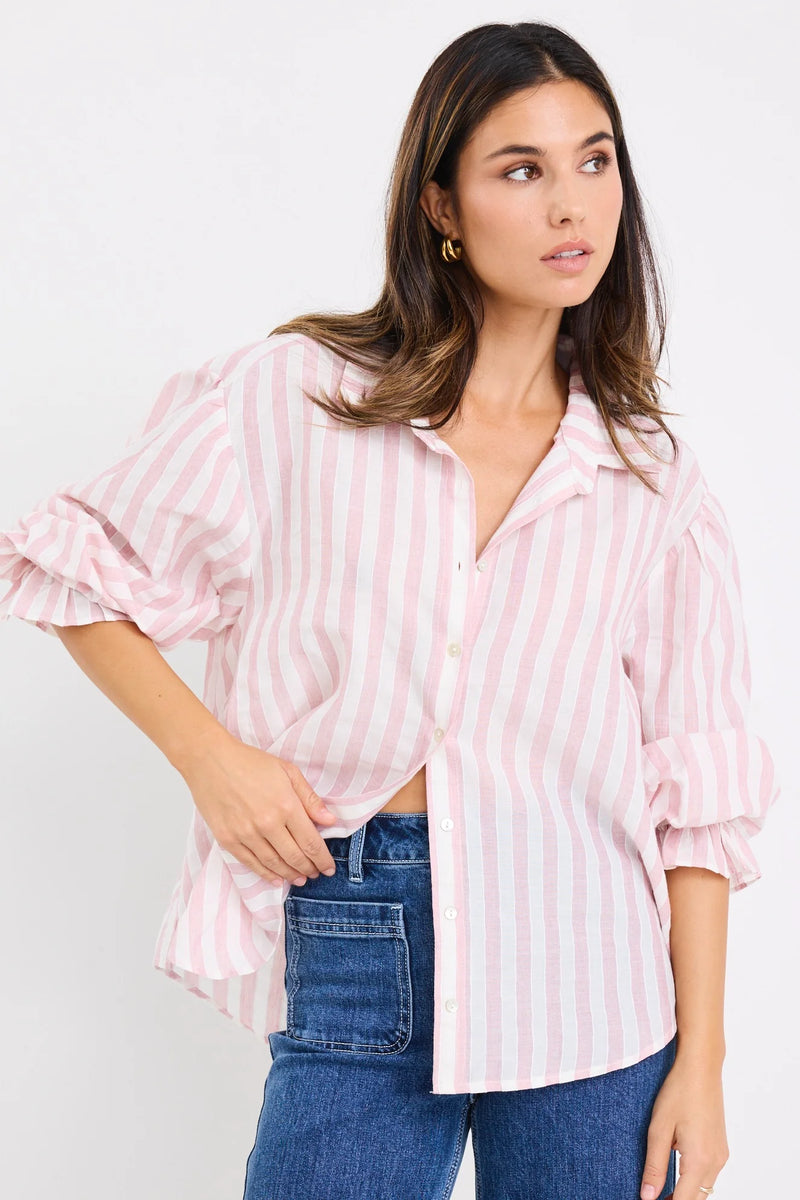 By Rosa Connection Pink Stripe Button Front Blouse