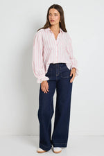 By Rosa Connection Pink Stripe Button Front Blouse