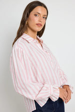 By Rosa Connection Pink Stripe Button Front Blouse