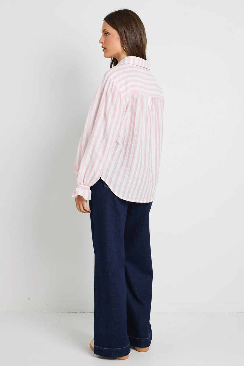 By Rosa Connection Pink Stripe Button Front Blouse