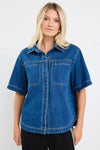 Stories Be Told Crucial Storm Blue Denim Short Sleeve Shacket - Storm Blue