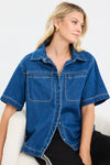 Stories Be Told Crucial Storm Blue Denim Short Sleeve Shacket - Storm Blue