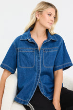 Stories Be Told Crucial Storm Blue Denim Short Sleeve Shacket - Storm Blue