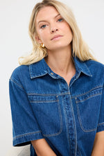 Stories Be Told Crucial Storm Blue Denim Short Sleeve Shacket - Storm Blue