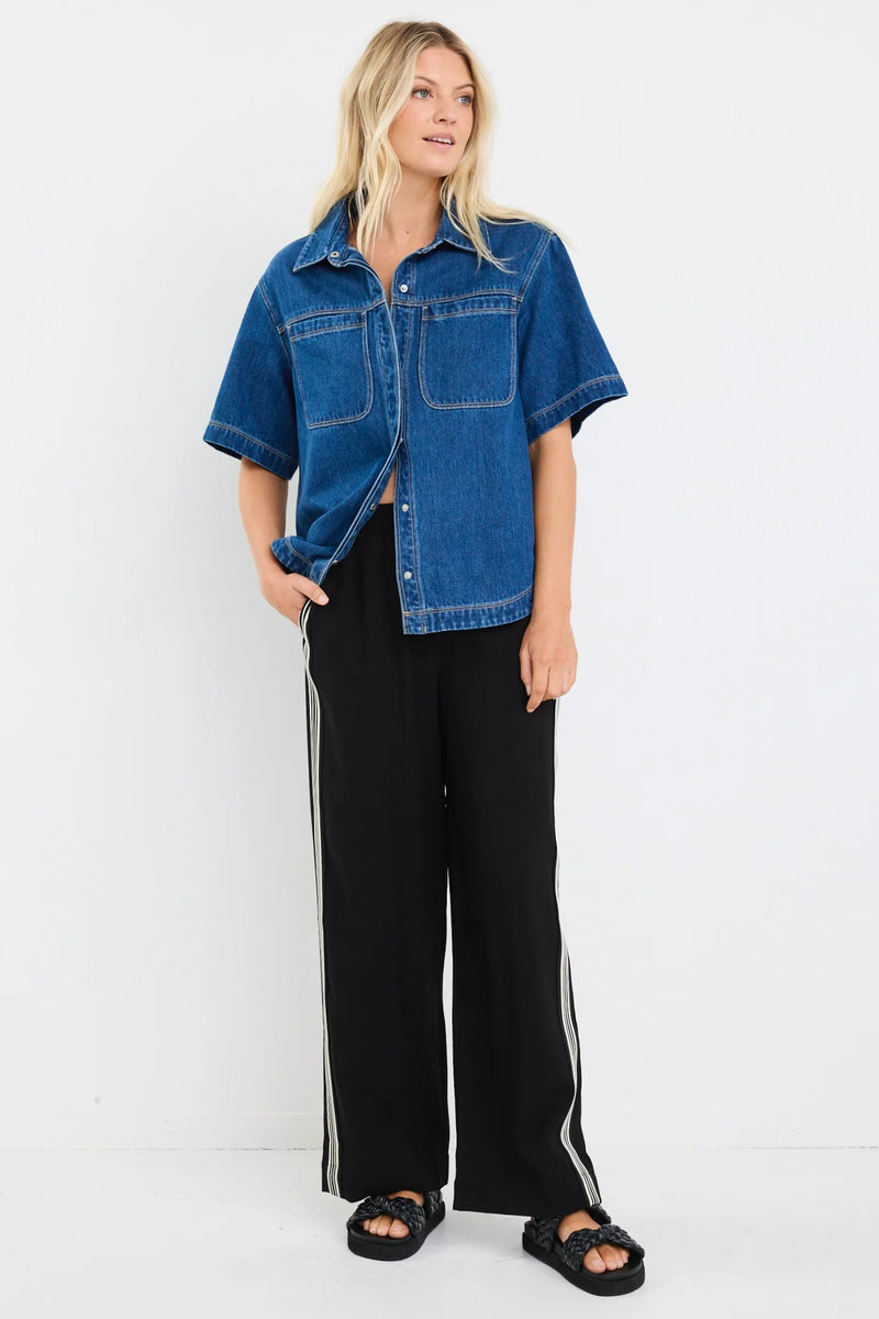 Stories Be Told Crucial Storm Blue Denim Short Sleeve Shacket - Storm Blue