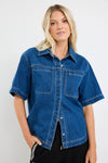 Stories Be Told Crucial Storm Blue Denim Short Sleeve Shacket - Storm Blue