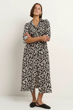 Among The Brave Cyprus Black Leaves LS Shirt Midi Dress - Black Leaves