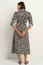 Among The Brave Cyprus Black Leaves LS Shirt Midi Dress - Black Leaves