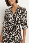 Among The Brave Cyprus Black Leaves LS Shirt Midi Dress - Black Leaves