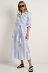 Among The Brave Cyprus Blue Stripe LS Shirt Midi Dress  - Blue Stripe