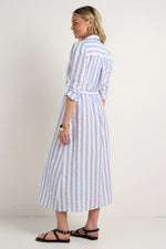 Among The Brave Cyprus Blue Stripe LS Shirt Midi Dress  - Blue Stripe