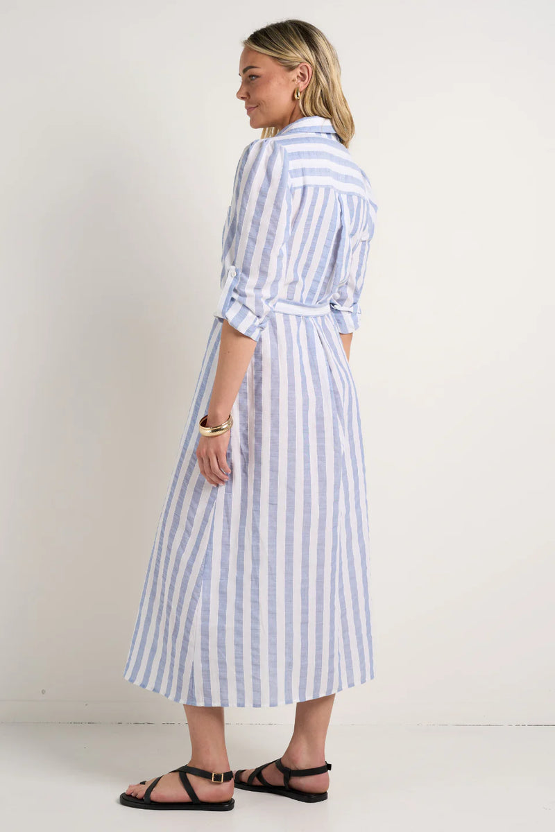 Among The Brave Cyprus Blue Stripe LS Shirt Midi Dress  - Blue Stripe