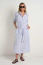 Among The Brave Cyprus Blue Stripe LS Shirt Midi Dress  - Blue Stripe