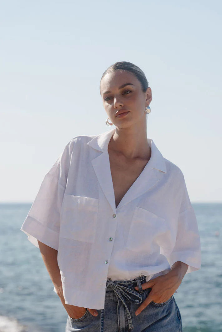 RE: Union Meander White Linen Boxy SS Shirt - White