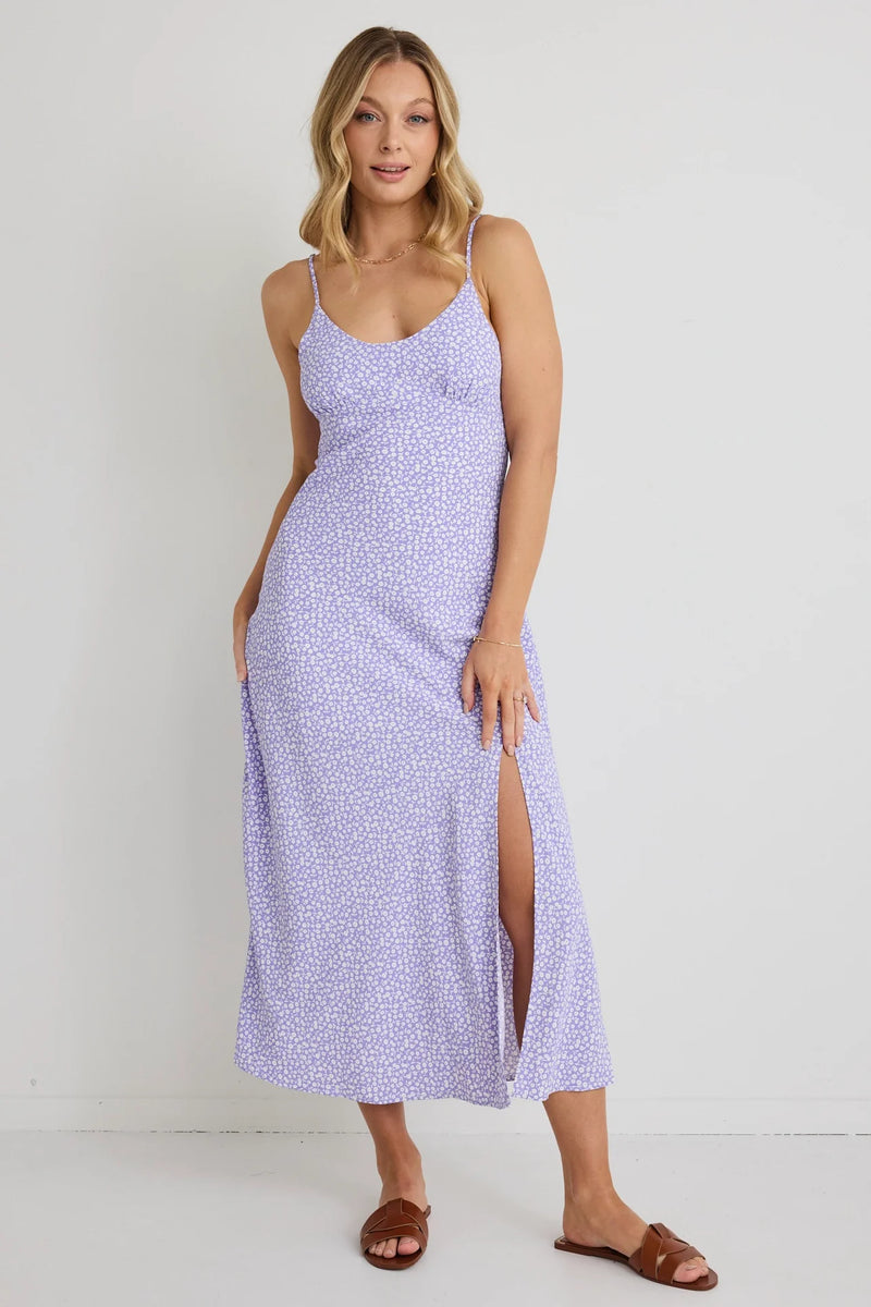 Love Lulu Dallas Lilac Ditsy Floral Strappy Midi Dress - Lilac Ditsy Floral