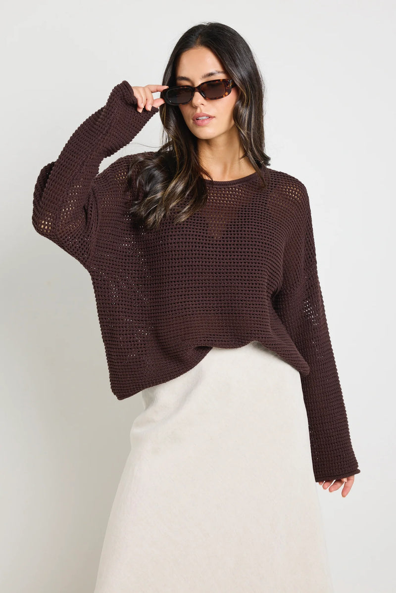 RE: Union Dawn Chocolate Crochet Knit Jumper - Chocolate